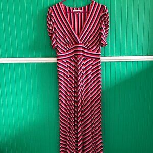 BODEN Kristen Pleated Jersey Dress Red Stripe, Size 6 Petite